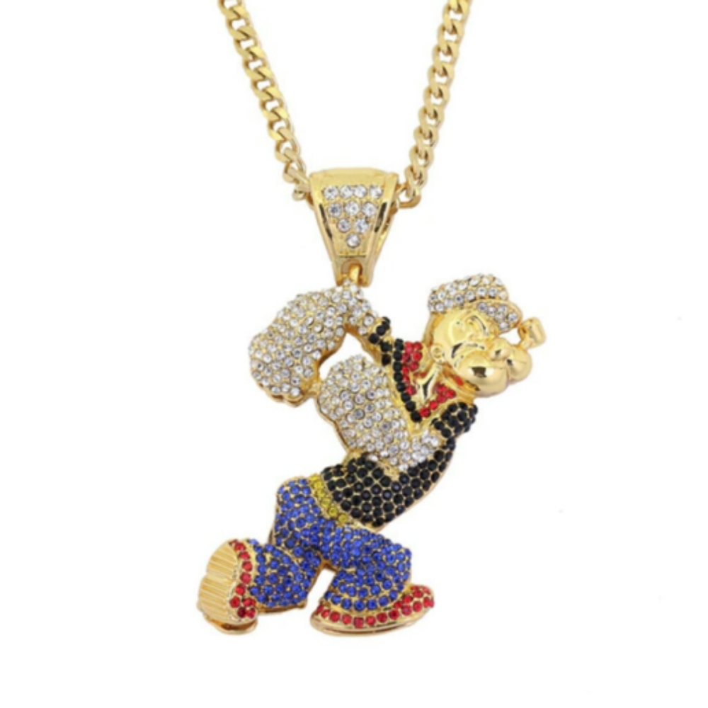Popeye Necklace Gold Diamond Cartoon Chain Hip Hop